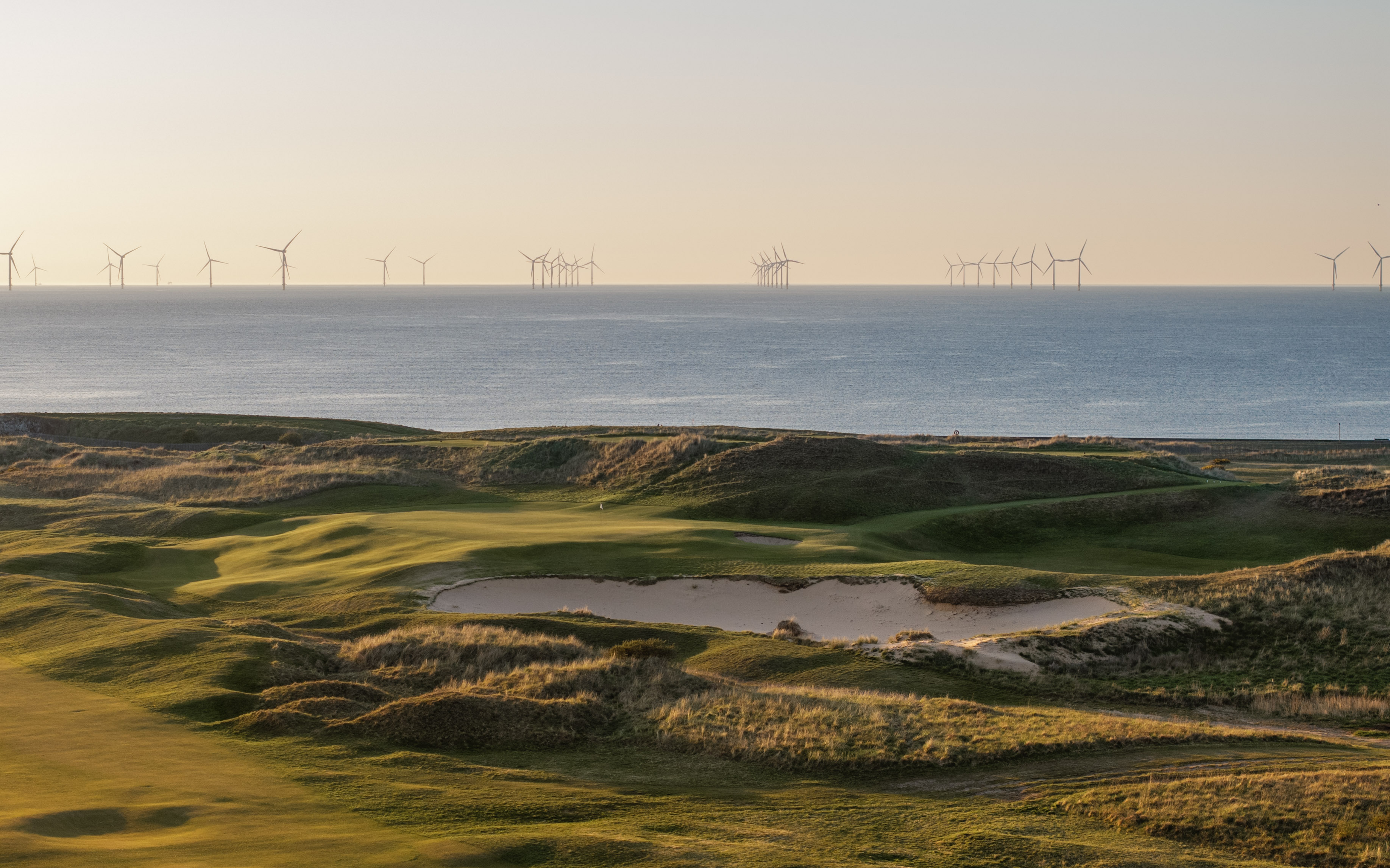 Aerial view of the links, fairways and dunes at Wallasey Golf Club